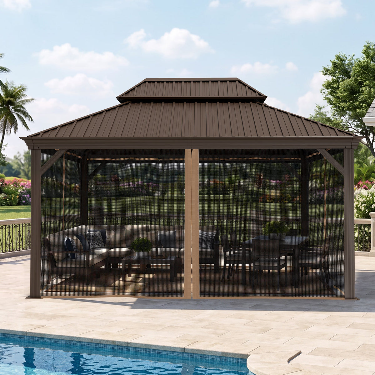 Patioslife Gazebo Replacement Mesh Netting – 300GSM Insect Screen, Double Track Sliding Mesh Panel for Outdoor Gazebo