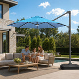Patioslife Aegis 10ft Round Cantilever Patio Umbrella with solar LED lights | Premium Cover | Large Base