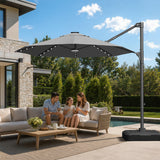 Patioslife Aegis 10ft Round Cantilever Patio Umbrella with solar LED lights | Premium Cover | Large Base