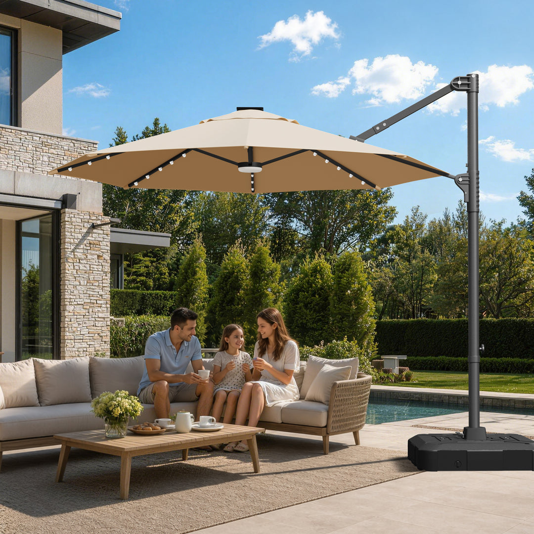 Patioslife Aegis 10ft Round Cantilever Patio Umbrella with solar LED l – US-Patioslife