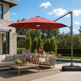 Patioslife Aegis 10ft Round Cantilever Patio Umbrella with solar LED lights | Premium Cover | Large Base