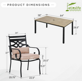Patioslife 7 PCS Patio Dining Set – Rectangular Table with Umbrella Hole & 6 Cushioned Chairs for Backyard｜Porch｜Balcony｜Deck