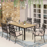 Patioslife 7 PCS Patio Dining Set – Rectangular Table with Umbrella Hole & 6 Cushioned Chairs for Backyard｜Porch｜Balcony｜Deck