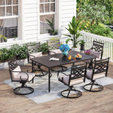 Patioslife 7 PCS Patio Dining Set – Rectangular Table with Umbrella Hole & 6 Cushioned Chairs for Backyard｜Porch｜Balcony｜Deck