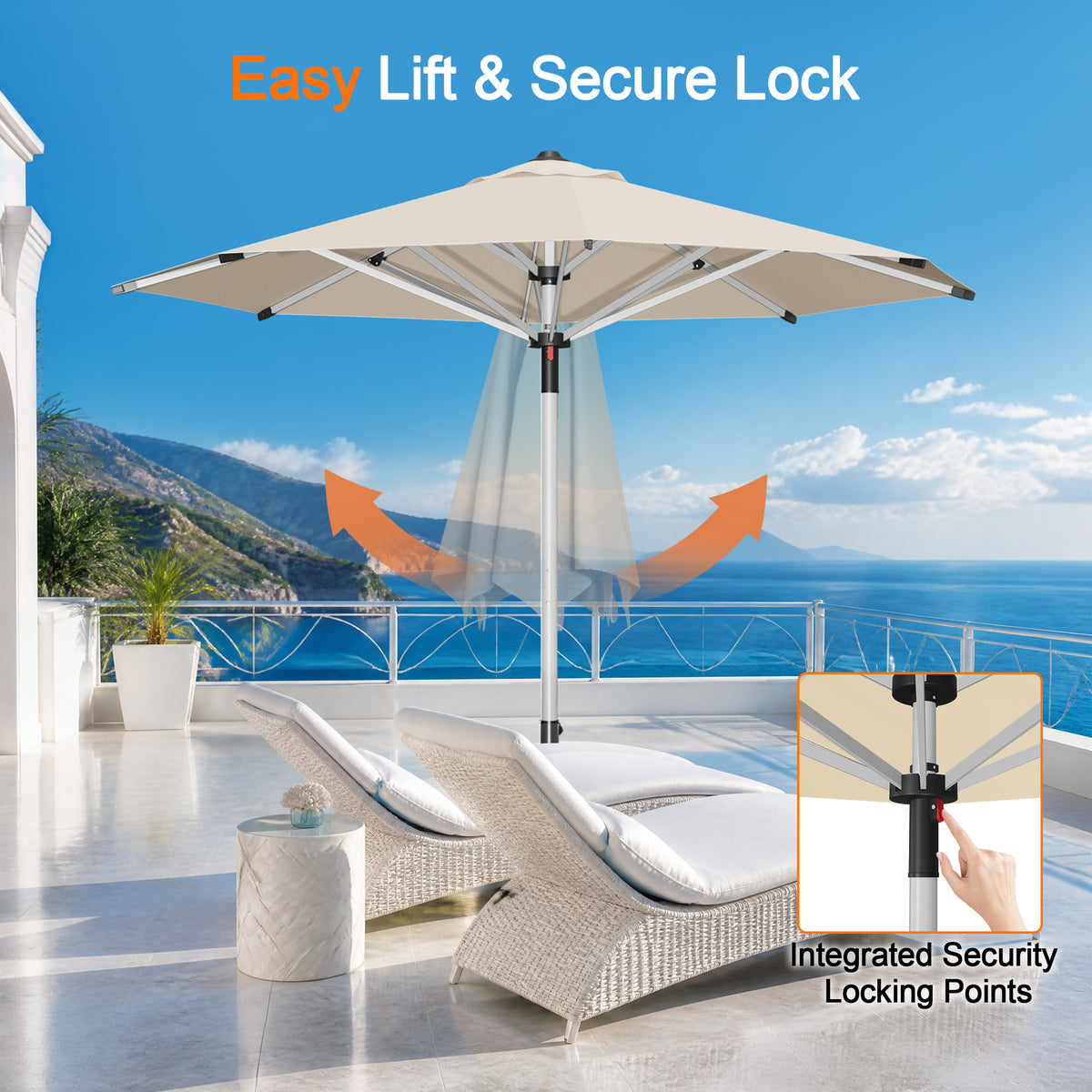 Patioslife 9ft, 10ft & 11ft Patio Umbrella – Round & Square Heavy Duty Aluminum Outdoor Market Umbrella with Double Vented Canopy