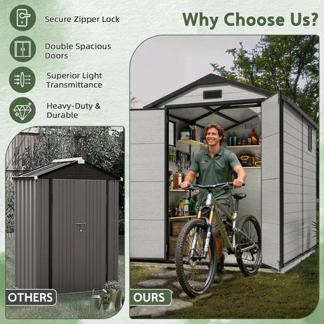 Patioslife YardVault Outdoor Storage Shed with Floor, All-Weather Resin Shed for Tools, Bikes & Lawn Equipment