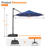 Patioslife Aegis 10ft Round Cantilever Patio Umbrella with solar LED lights | Premium Cover | Large Base