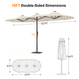 Patioslife Aegis Premium Motorized Double-Sided Patio Umbrella — Remote Control, UPF 50+, Solar LED & Windproof Frame