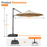 Patioslife Aegis 10ft Round Cantilever Patio Umbrella with solar LED lights | Premium Cover | Large Base