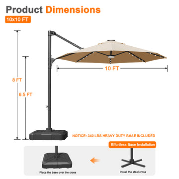 Patioslife Aegis 10ft Round Cantilever Patio Umbrella with solar LED l – US-Patioslife