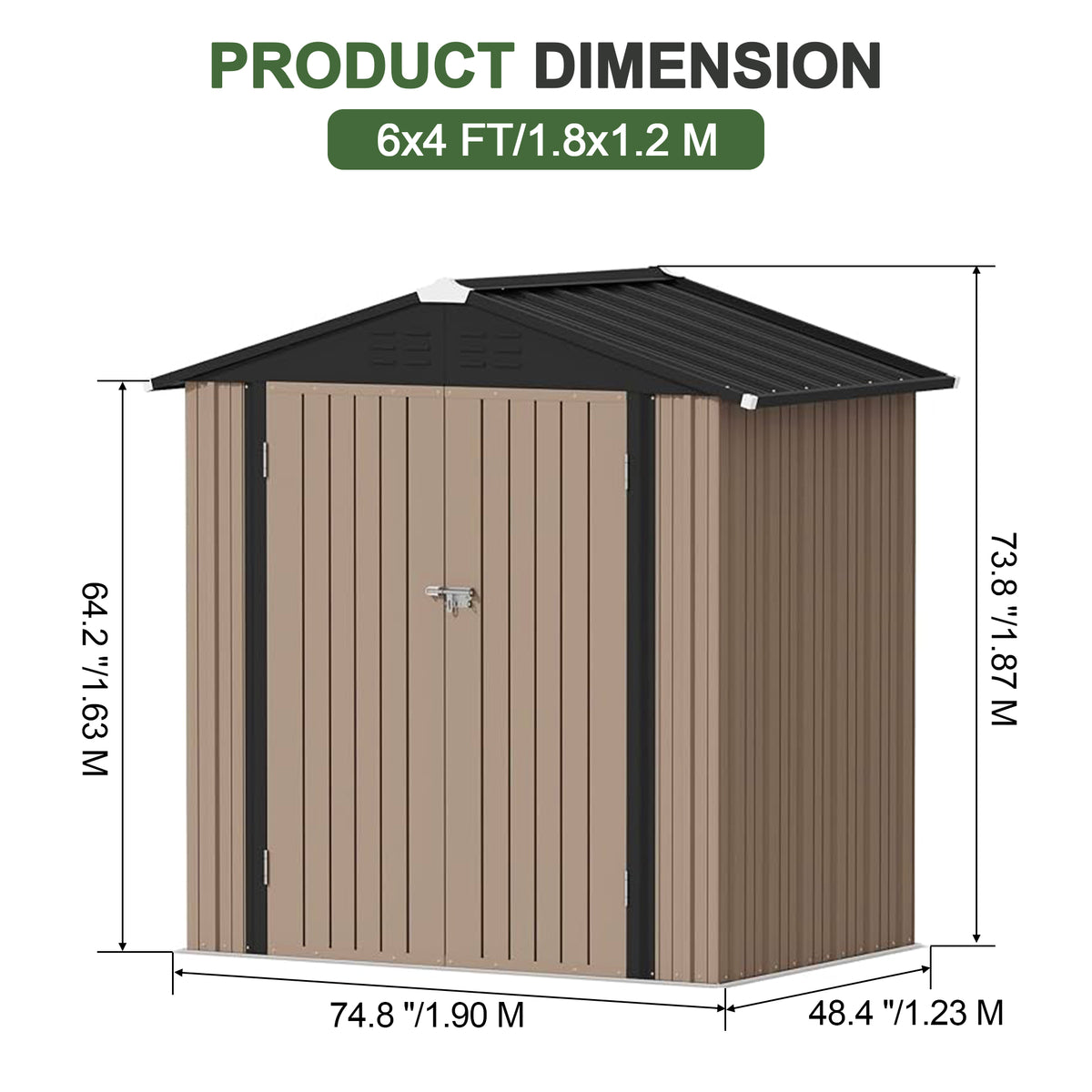 Patioslife Galvanized Steel Metal Storage Shed, Gable Roof Outdoor Shed for Backyard Garden Tools, Rust-Resistant Utility Tool Shed-Patioslife