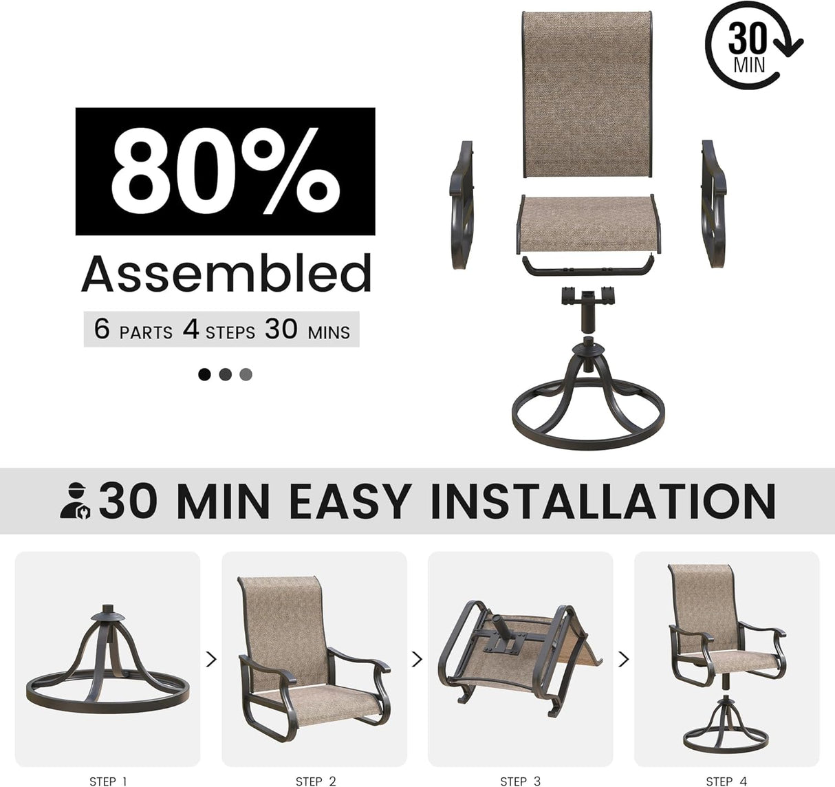 Patioslife Outdoor Swivel Dining Chairs for Lawn, Porch or Garden