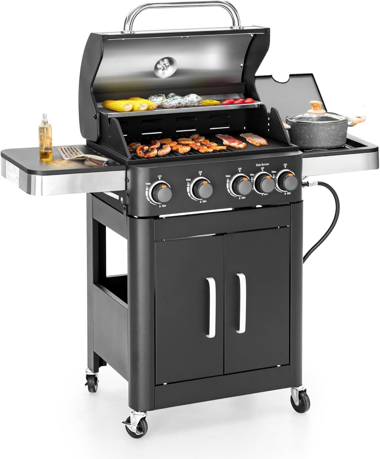 Patioslife 4-Burner Stainless Steel Propane Grill with Side Burner – Durable, High Heat Outdoor Cooking Solution