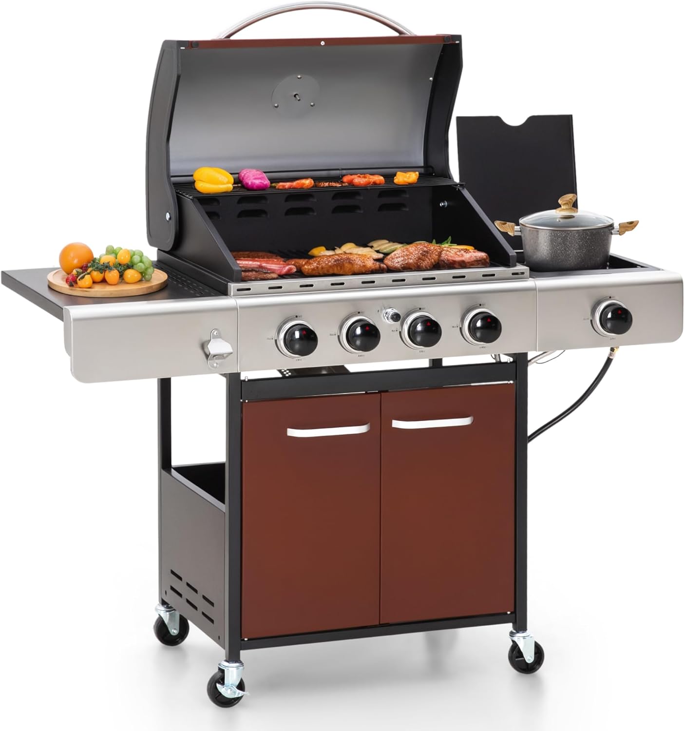 Patioslife 4-Burner Stainless Steel Propane Grill with Side Burner – Durable, High Heat Outdoor Cooking Solution