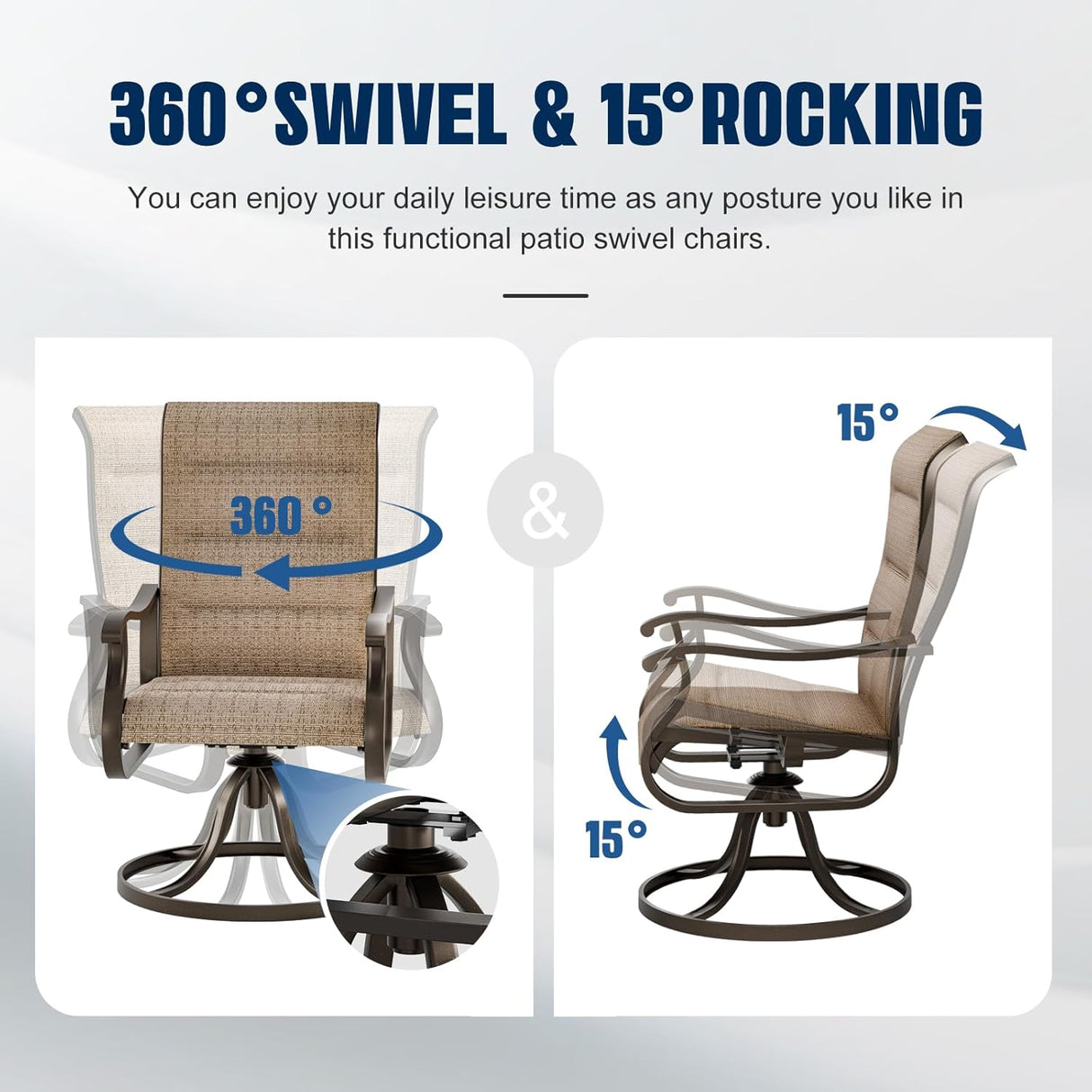 Patioslife Outdoor Swivel Dining Chairs for Lawn, Porch or Garden