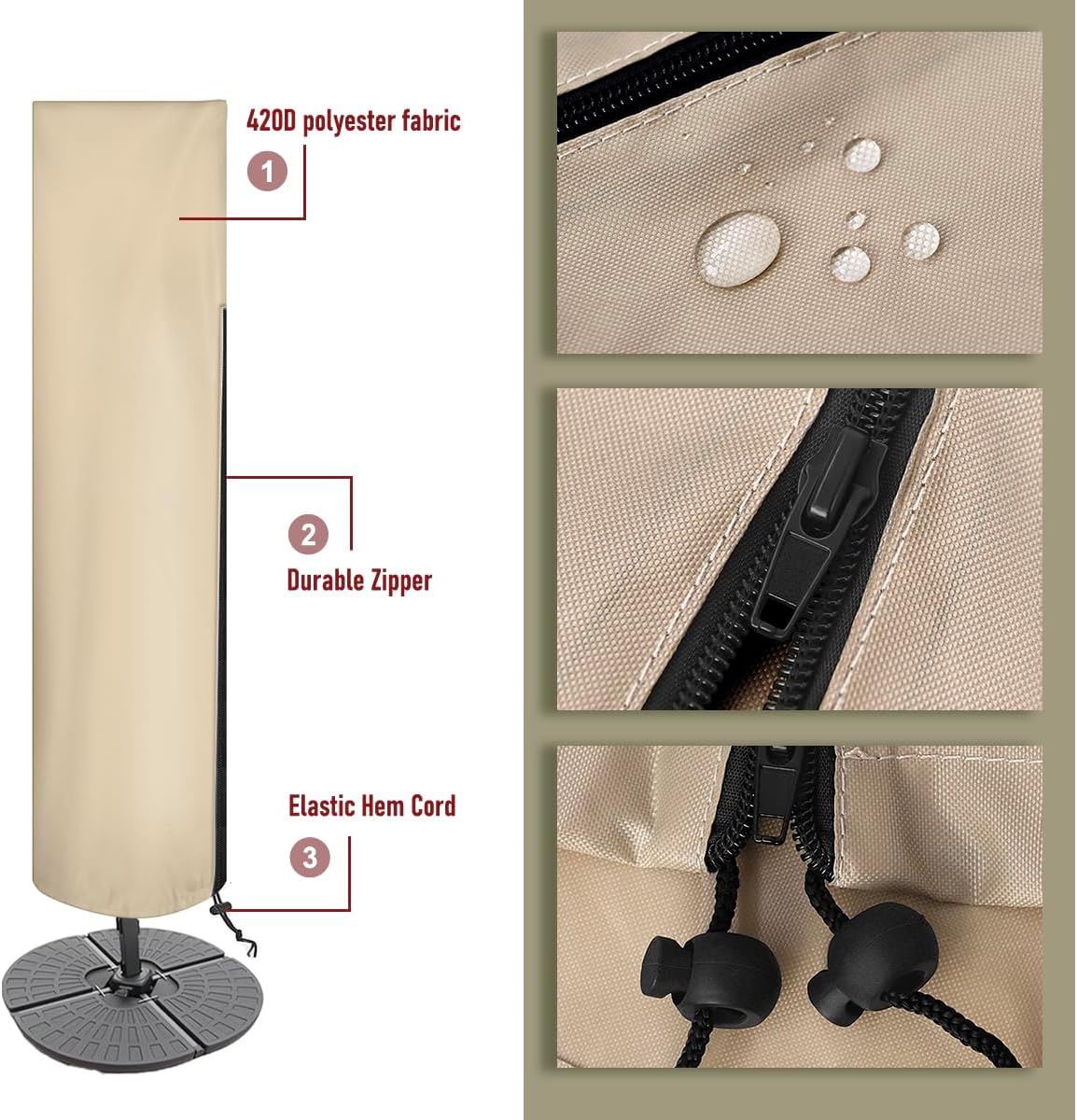 Patioslife Patio Umbrella Cover for 9–13 ft Cantilever Offset Umbrellas, Heavy Duty Waterproof Outdoor Parasol Cover with Zipper & Rod, UV Resistant