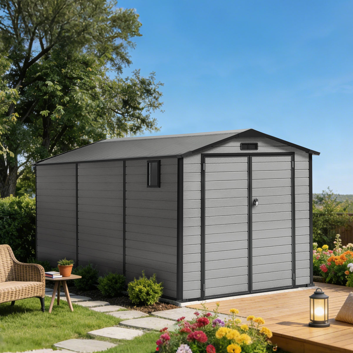 Patioslife YardVault Outdoor Storage Shed with Floor, All-Weather Resin Shed for Tools, Bikes & Lawn Equipment