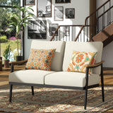 Patioslife Sofa Outdoor Furniture Metal Chair with Wicker Backrest & 6 Inches Cushion for Indoor, Front Porch, Deck, Balcony, Backyard, Sunroom