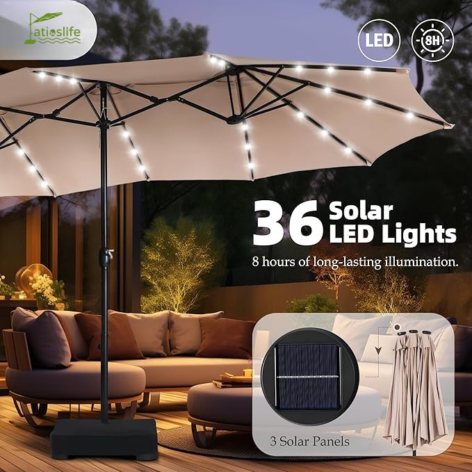 Patioslife Horizon Haven™ 15'x 9' Double-Sided Patio Umbrella with LED Lights