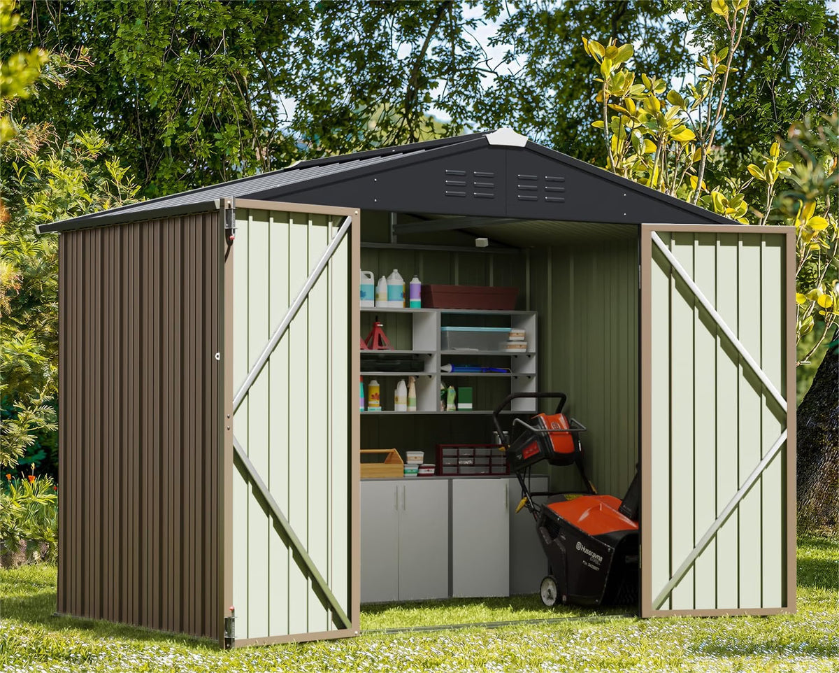 Patioslife Galvanized Steel Metal Storage Shed, Gable Roof Outdoor Shed for Backyard Garden Tools, Rust-Resistant Utility Tool Shed-Patioslife