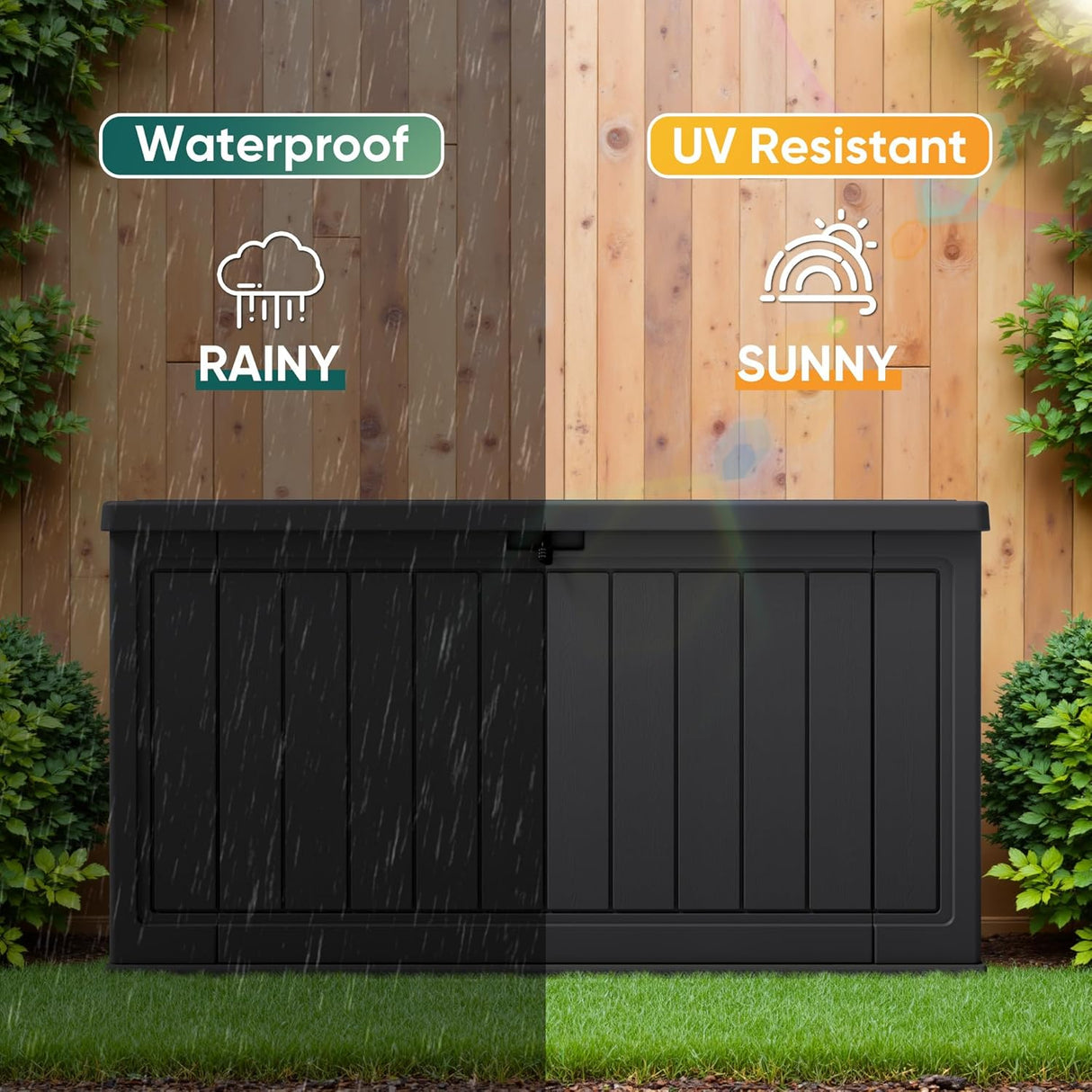 Outdoor Resin Deck Box, Large Weatherproof Storage for Patio Furniture, Garden Tools & Pool Supplies, Lockable, UV Resistant