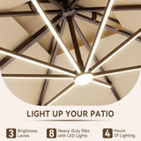 Patioslife Aegis Pro™ Premium Heavy-Duty Cantilever Umbrella with LED Strip Lights & Cover – 360° Rotation, Double-Top, Wind-Resistant for Outdoor Living