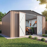 Patioslife Galvanized Steel Metal Storage Shed, Gable Roof Outdoor Shed for Backyard Garden Tools, Rust-Resistant Utility Tool Shed-Patioslife