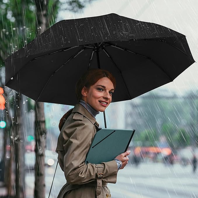 Patioslife 46-Inch Large Windproof Travel Umbrella with 12 Ribs, for Commuting, Business, and Outdoor Use