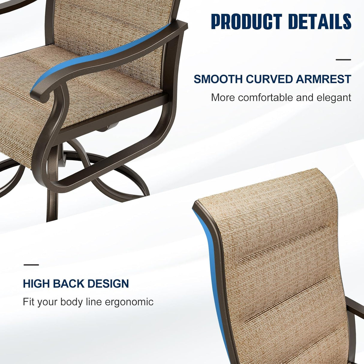 Patioslife Outdoor Swivel Dining Chairs for Lawn, Porch or Garden