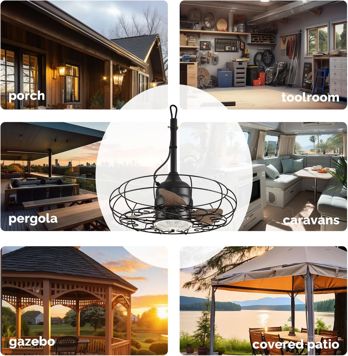 Patioslife Outdoor Ceiling Fans with Light for Patios,Waterproof Gazebo Fan with Remote Control Wet Rated Outdoor Hanging Fan for Pergola