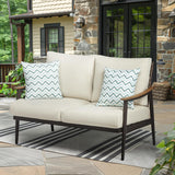 Patioslife Sofa Outdoor Furniture Metal Chair with Wicker Backrest & 6 Inches Cushion for Indoor, Front Porch, Deck, Balcony, Backyard, Sunroom