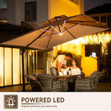 Patioslife Aegis Pro™ Premium Heavy-Duty Cantilever Umbrella with LED Strip Lights & Cover – 360° Rotation, Double-Top, Wind-Resistant for Outdoor Living