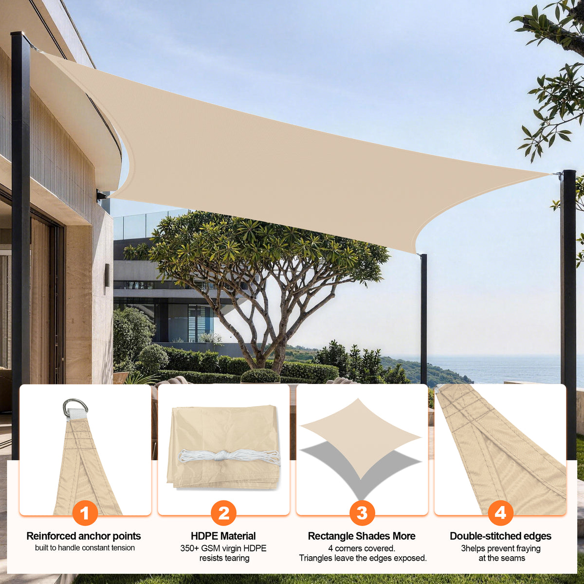 Patioslife Sun Shade Sail – UV Protection Outdoor Patio Canopy with Reinforced Edges