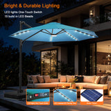 Patioslife Aegis 10ft Round Cantilever Patio Umbrella with solar LED lights | Premium Cover | Large Base
