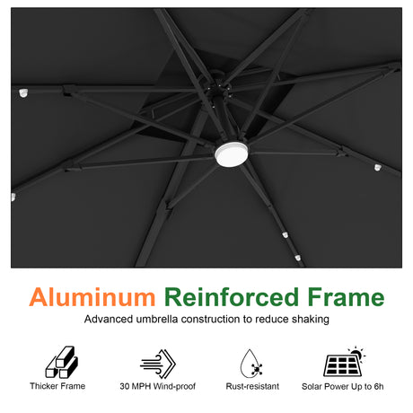 Patioslife Aegis Pro Cantilever Umbrella with Built-In LED Lights and Reinforced Aluminum Ribs and Pole for Patios & Gardens