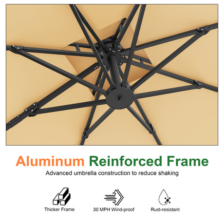 Patioslife Aegis Pro Cantilever Umbrella with Reinforced Aluminum Ribs and Pole for Patios, Gardens & Decks