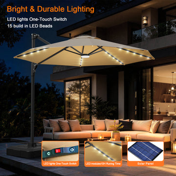 Patioslife Aegis 10ft Round Cantilever Patio Umbrella with solar LED l – US-Patioslife