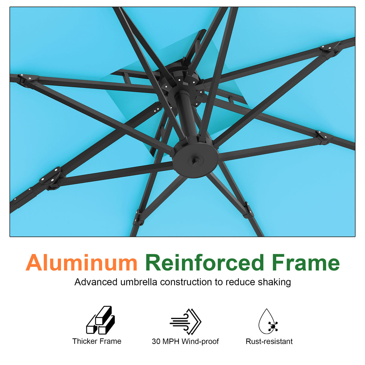 Patioslife Aegis Pro™ Cantilever Umbrella with Cross Metal Base, Reinforced & Powder-Coated Aluminium Ribs and Pole, Ideal for Garden & Patio