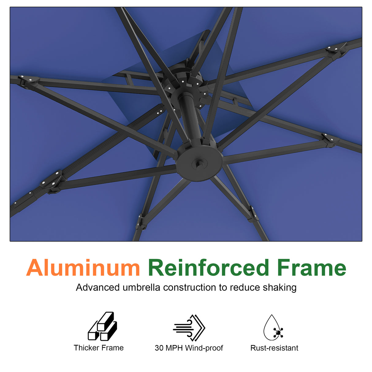 Patioslife Aegis Pro™ Cantilever Umbrella with Cross Metal Base, Reinforced & Powder-Coated Aluminium Ribs and Pole, Ideal for Garden & Patio