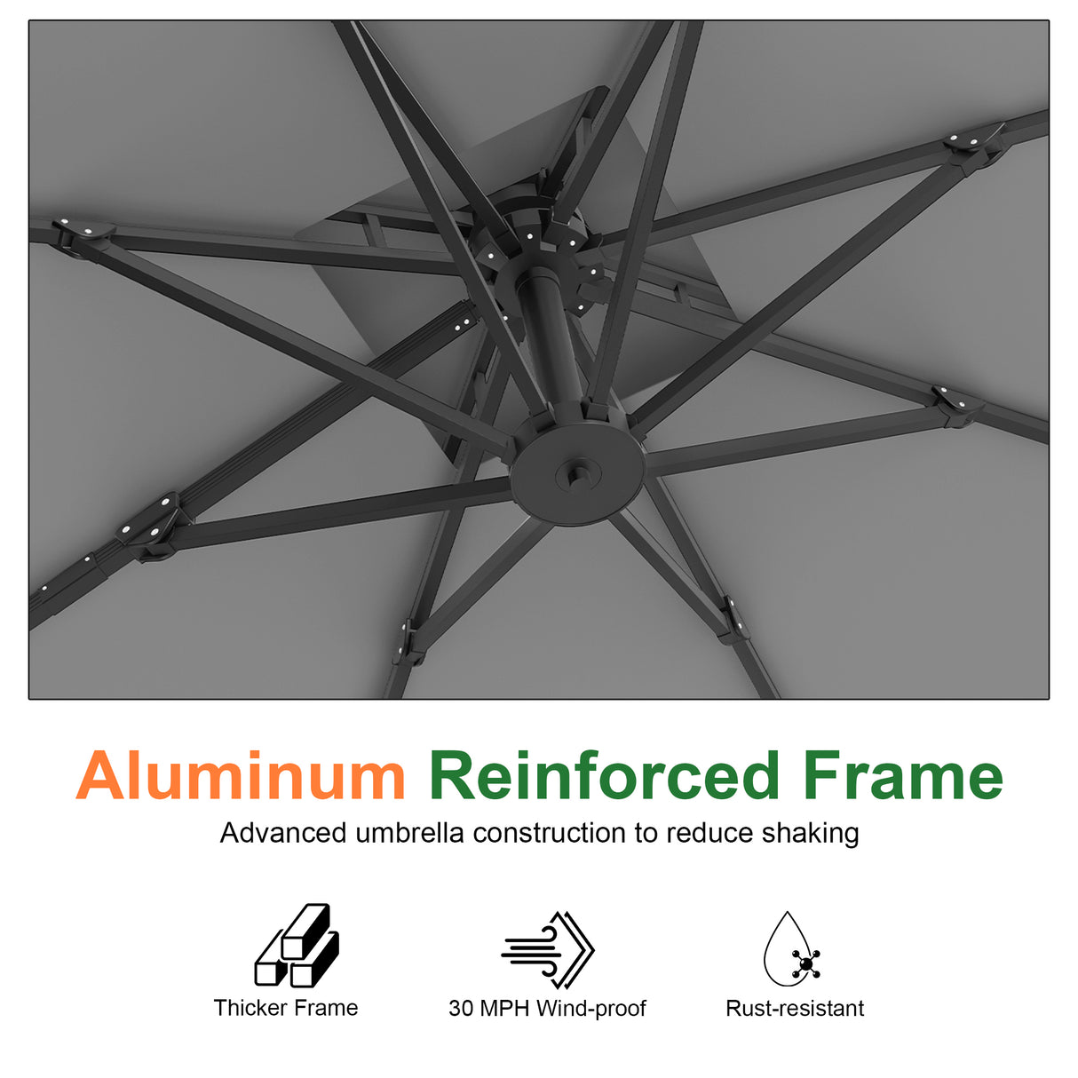 Patioslife Aegis Pro™ Cantilever Umbrella with Cross Metal Base, Reinforced & Powder-Coated Aluminium Ribs and Pole, Ideal for Garden & Patio