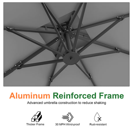 Patioslife Aegis Pro Cantilever Umbrella with Reinforced Aluminum Ribs and Pole for Patios, Gardens & Decks
