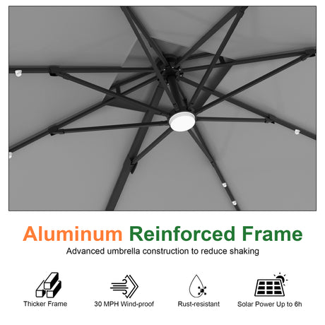 Patioslife Aegis Pro Cantilever Umbrella with Built-In LED Lights and Reinforced Aluminum Ribs and Pole for Patios & Gardens
