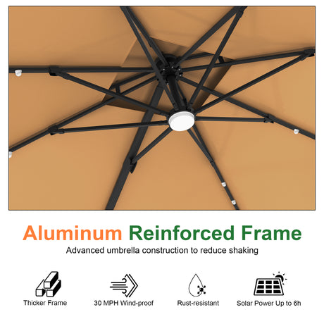 Patioslife Aegis Pro Cantilever Umbrella with Built-In LED Lights and Reinforced Aluminum Ribs and Pole for Patios & Gardens