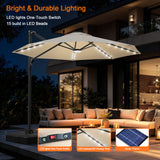 Patioslife Aegis 10ft Round Cantilever Patio Umbrella with solar LED lights | Premium Cover | Large Base