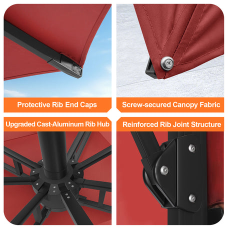 Patioslife Aegis Premium Cantilever Umbrella with Built-In LED Strip Lights and Reinforced Aluminum Ribs & Pole for Patios & Gardens