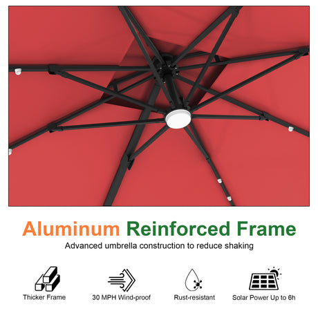 Patioslife Aegis Pro Cantilever Umbrella with Built-In LED Lights and Reinforced Aluminum Ribs and Pole for Patios & Gardens