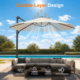 Patioslife Aegis 10ft Round Cantilever Patio Umbrella with solar LED lights | Premium Cover | Large Base