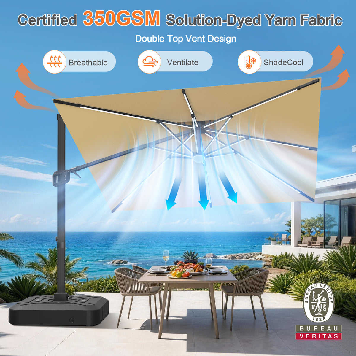 Patioslife Signature Series Rotating Cantilever Patio Umbrella with Adjustable Tilt for Garden & Poolside