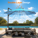 Patioslife Aegis 10ft Round Cantilever Patio Umbrella with solar LED lights | Premium Cover | Large Base