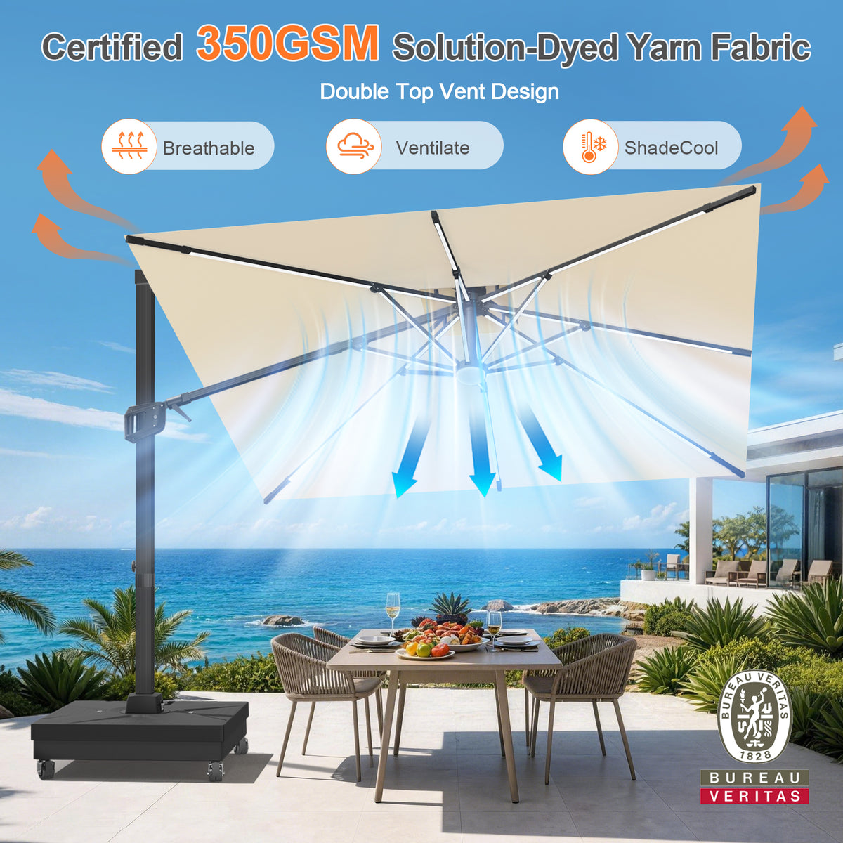 Patioslife Signature Series Rotating Cantilever Patio Umbrella with Adjustable Tilt for Garden & Poolside